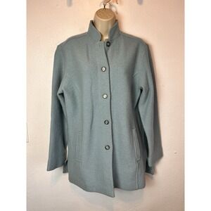 Norm Thompson Wool Jacket Size Small Sky Blue Button Down Classy Overcoat Soft
